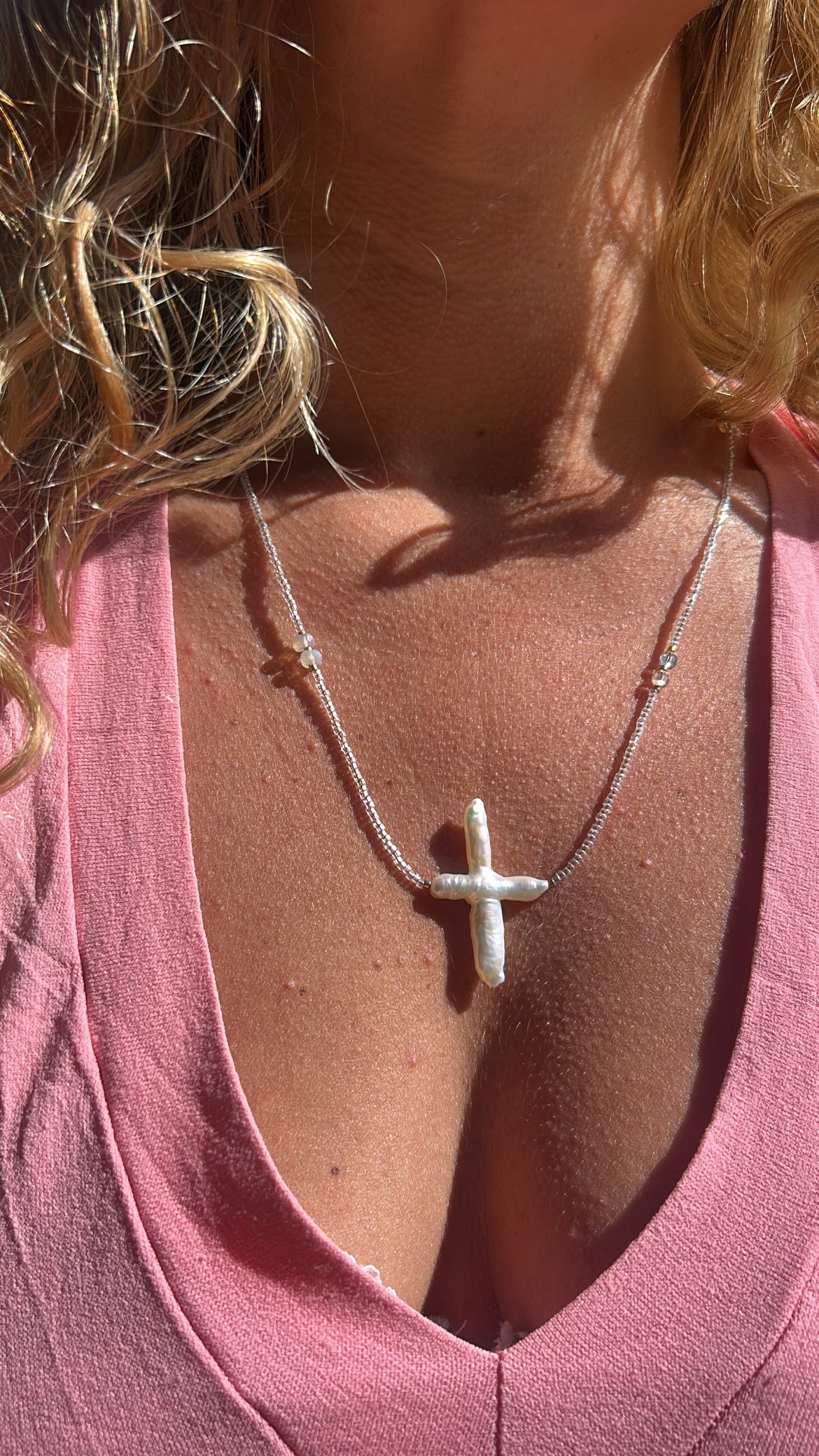 Pearly Cross Necklace