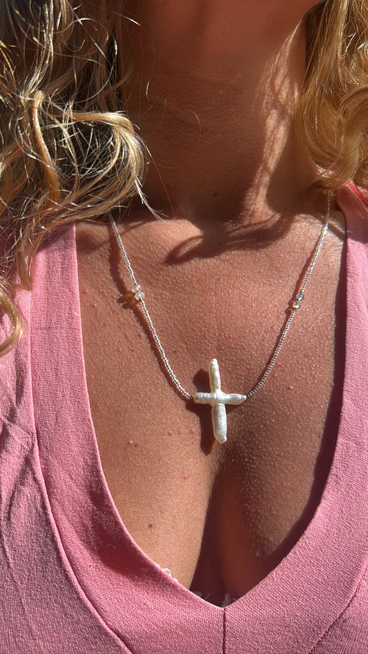Pearly Cross Necklace